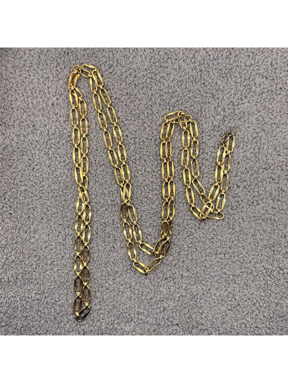 Monet Gold Tone Long Link Chain Necklace 56” Layered Statement - Picture 2 of 3